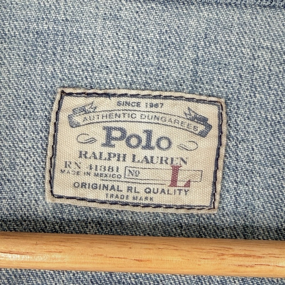 VTG 90s Polo Ralph Lauren Jean Jacket Adult (Large) Blue Denim USA Fabric - Picture 4 of 13